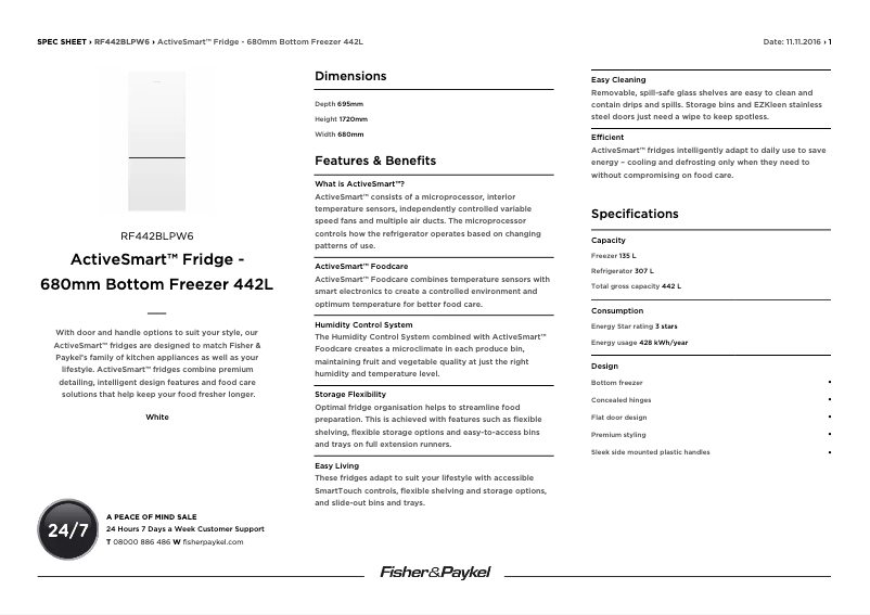 Page n°1 - Fiche technique Fisher & Paykel RF442BLGX6