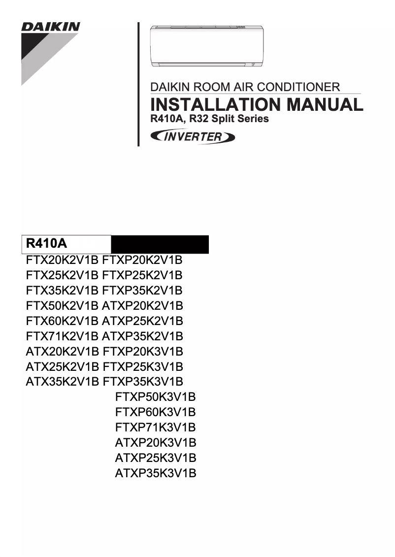 Page 1 de la notice Guide d'installation Daikin FTX20K2V1B