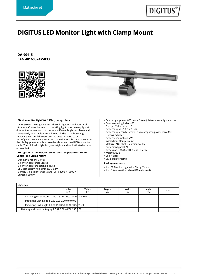 Page 1 de la notice Fiche technique Digitus DA-90415