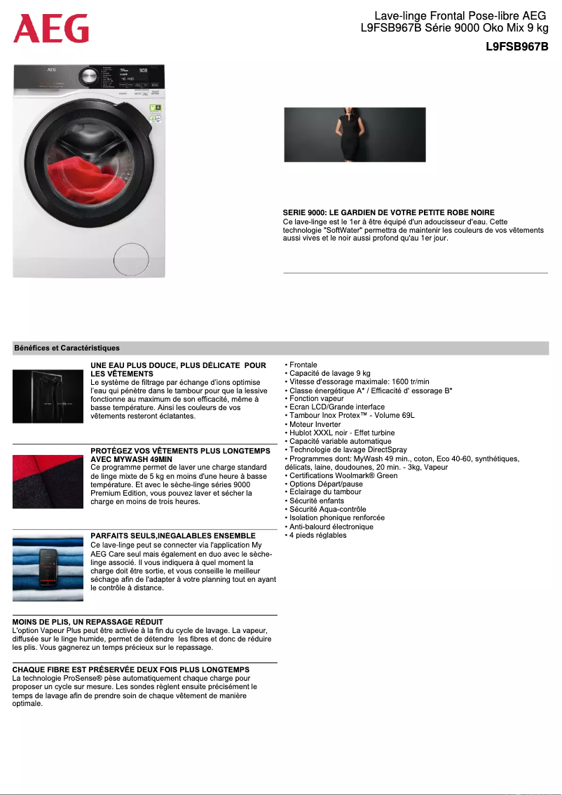 Page n°1 - Fiche technique AEG L9FSB967B