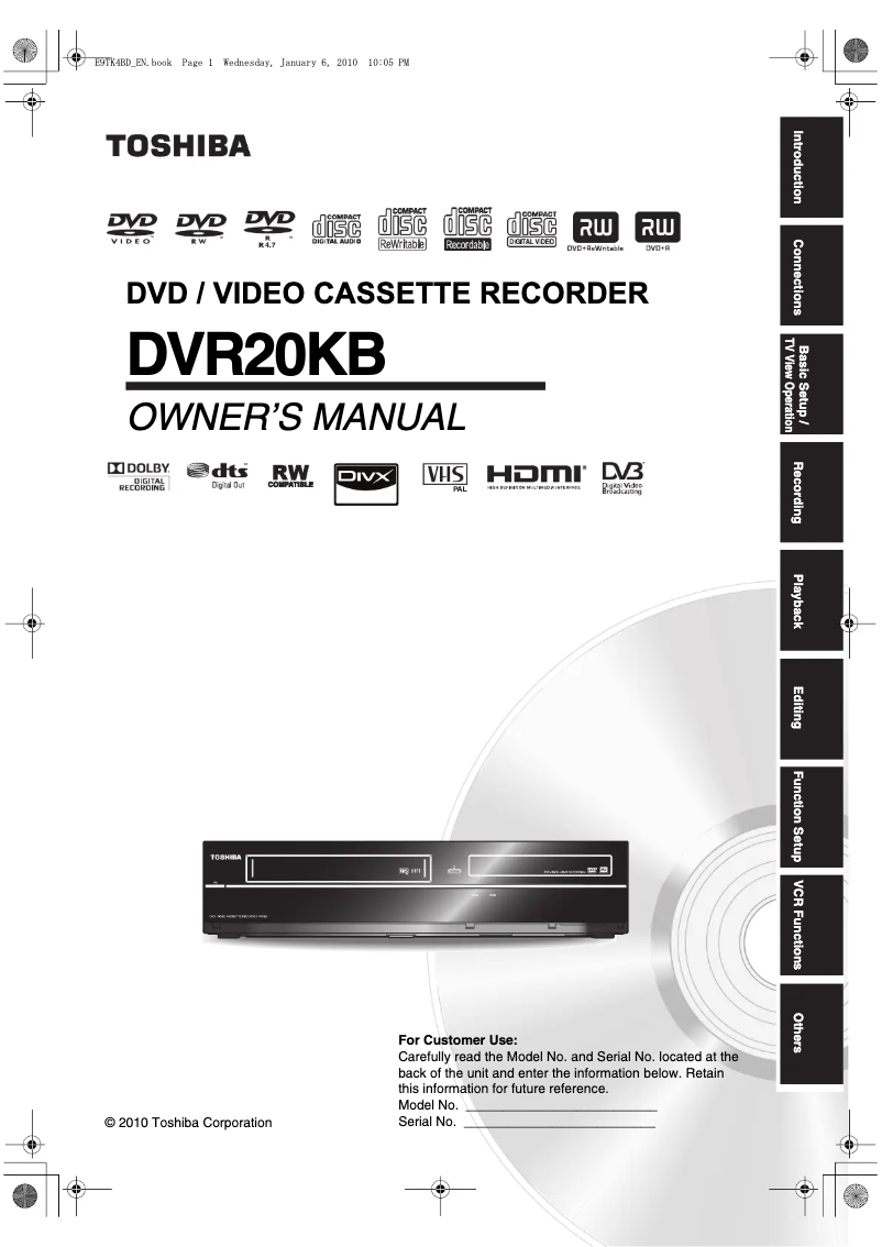 Page 1 de la notice Manuel utilisateur Toshiba DVR20DTKB