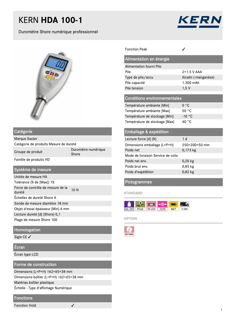 Page 1 de la notice Fiche technique Sauter HDA 100-1