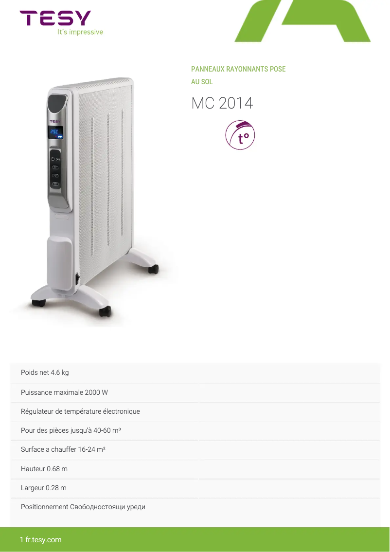 Page n°1 - Manuel utilisateur Tesy MC 2014