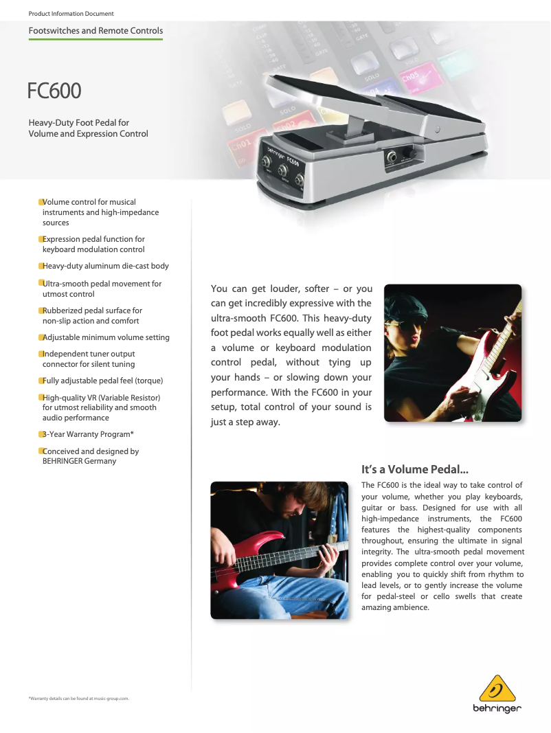 Page 1 de la notice Fiche technique Behringer FC600