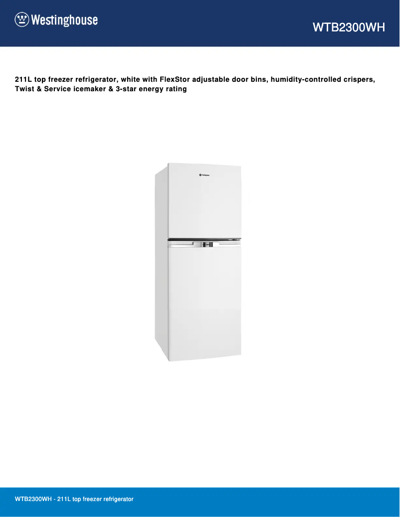Page 1 de la notice Fiche technique Westinghouse WTB2300WH