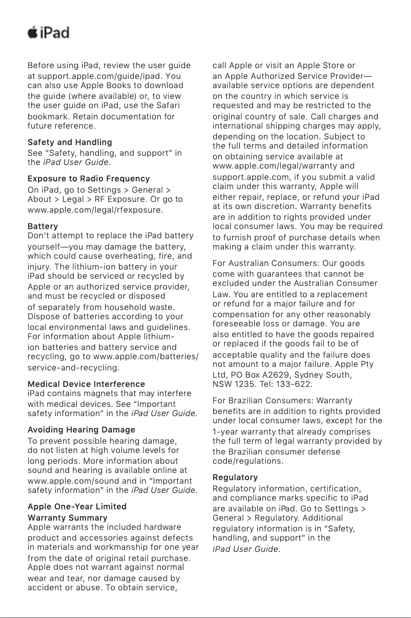 Page 1 de la notice Manuel utilisateur Apple iPad Mini (5th Gen)