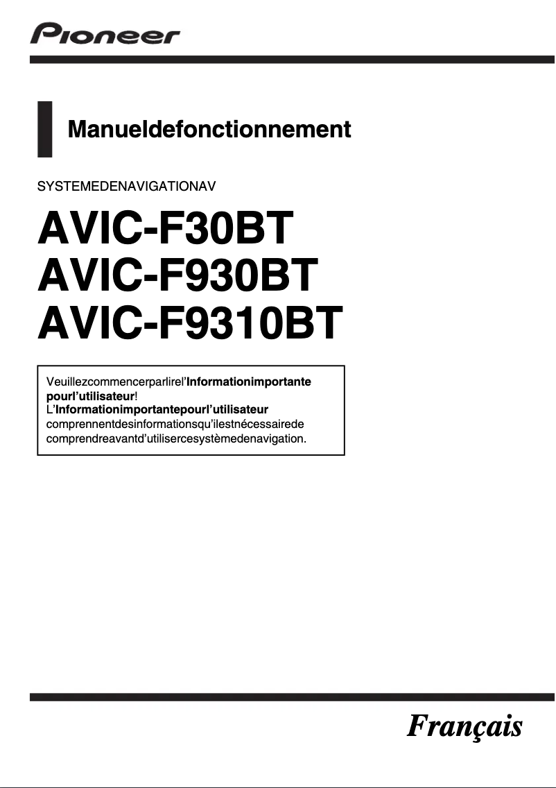 Image de la première page du manuel de l'appareil AVIC-F9310BT