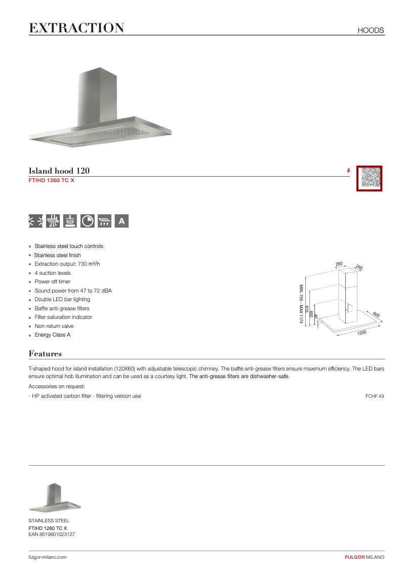 Page n°1 - Fiche technique Fulgor Milano FTIHD 1260 TC X