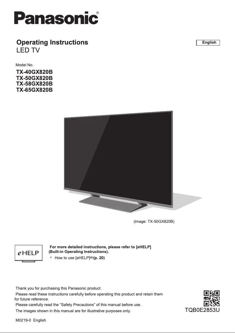 Page n°1 - Manuel utilisateur Panasonic TX-58GX820B