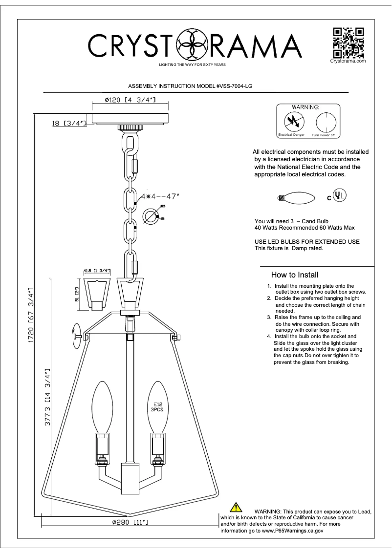 Page n°1 - Manuel utilisateur Crystorama Voss VSS-7004-LG