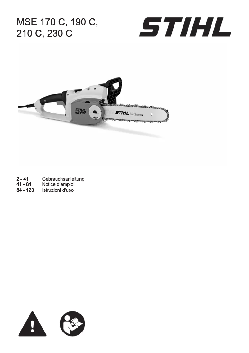 Page 1 de la notice Manuel utilisateur Stihl MSE 210 C-BQ