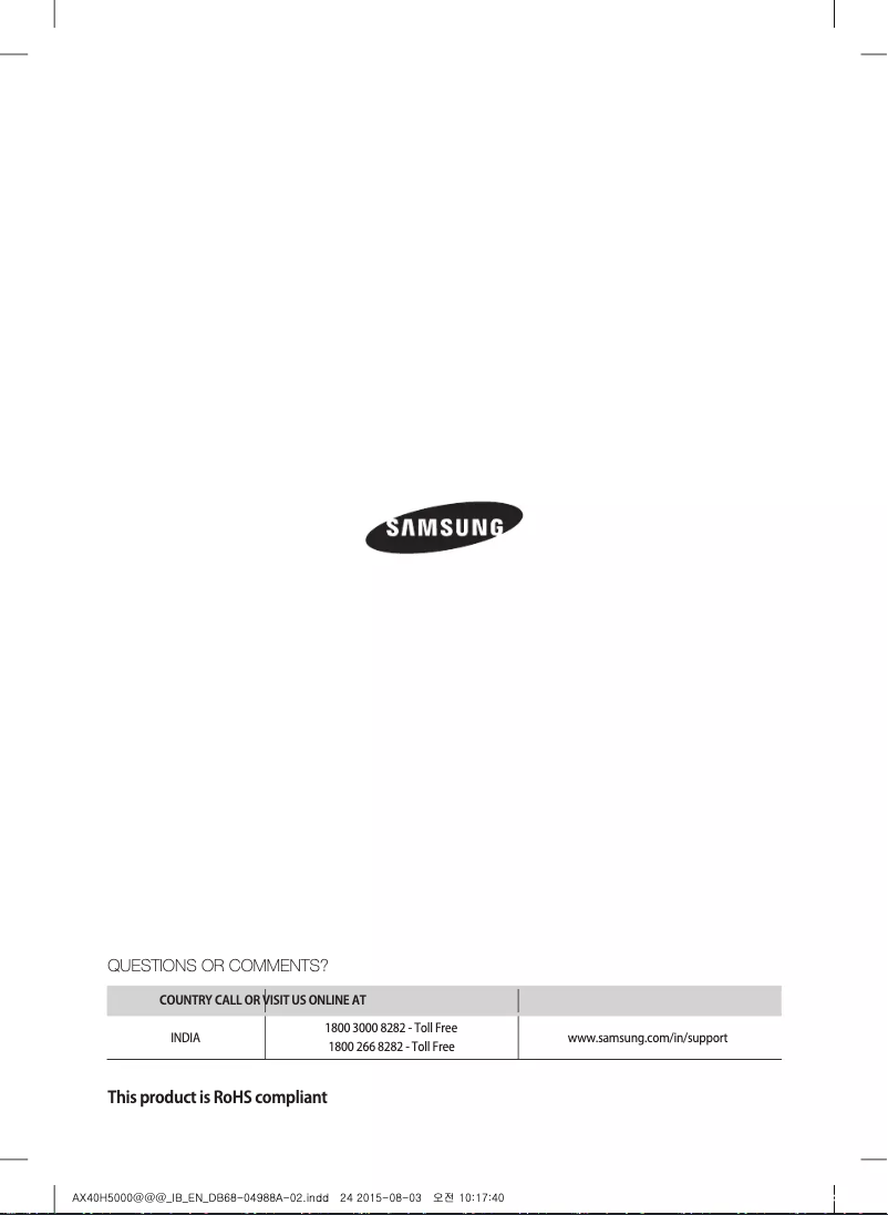 Page 1 de la notice Manuel utilisateur Samsung AX40H5000UW