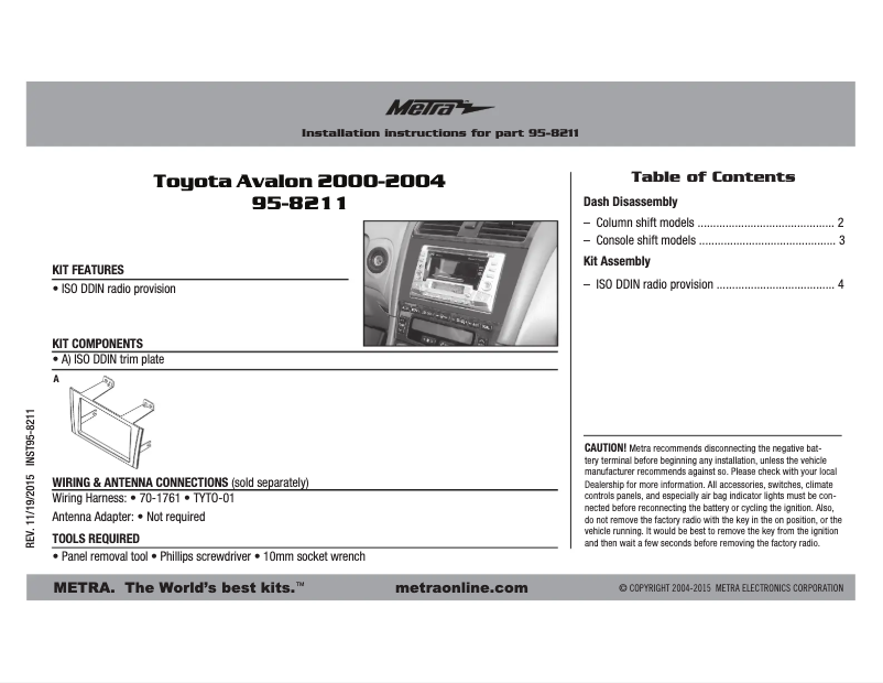 Page n°1 - Mode d'emploi Metra 95-8211