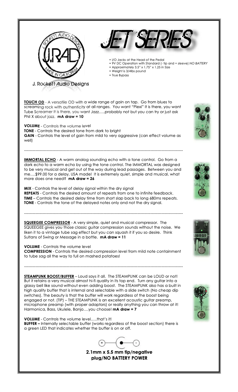 Page n°1 - Manuel utilisateur J. Rockett Audio Designs Touch