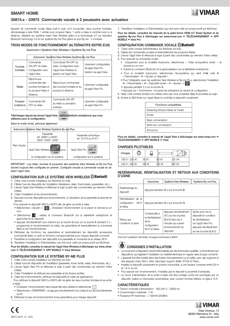 Page 1 de la notice Manuel utilisateur Vimar 03975.B