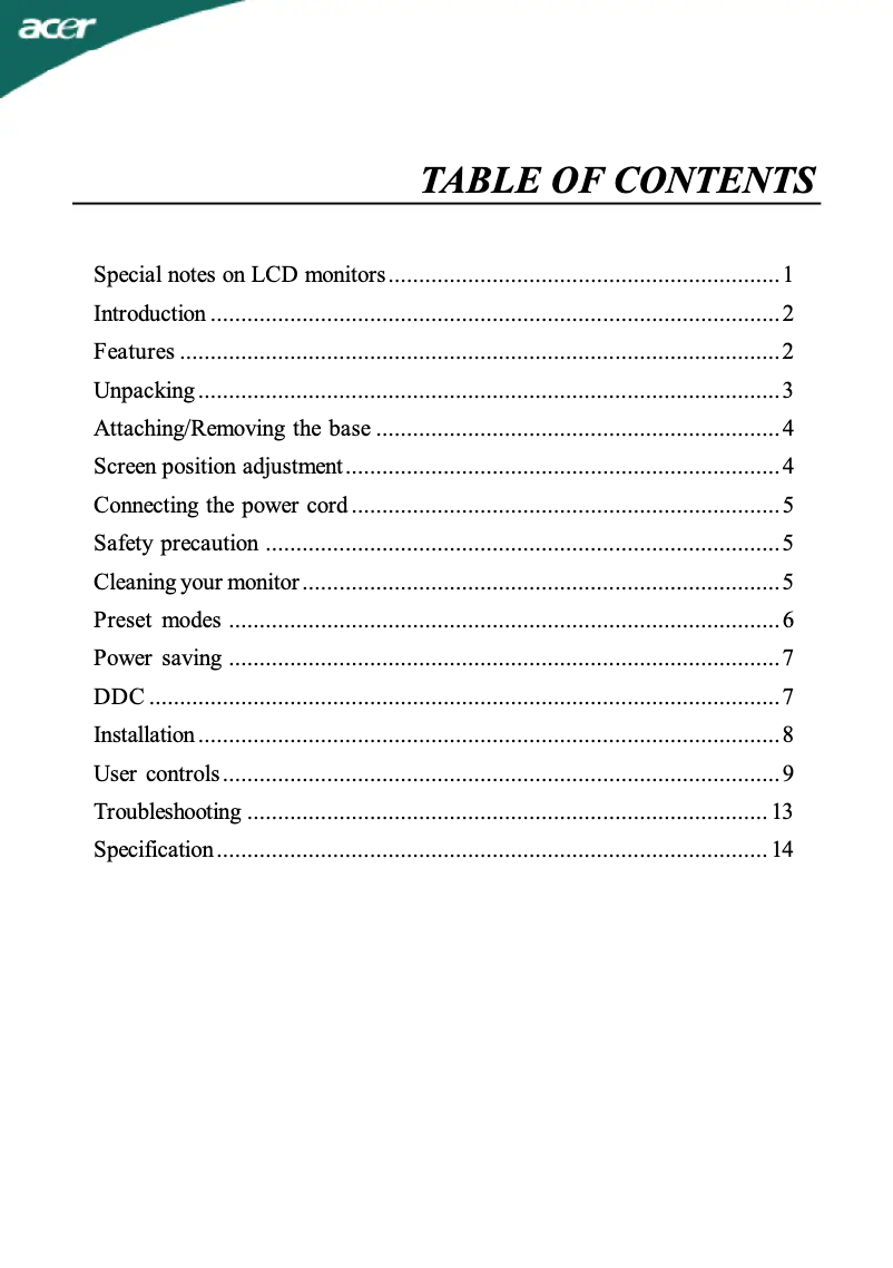 Page n°1 - Manuel utilisateur Acer Value AL1717