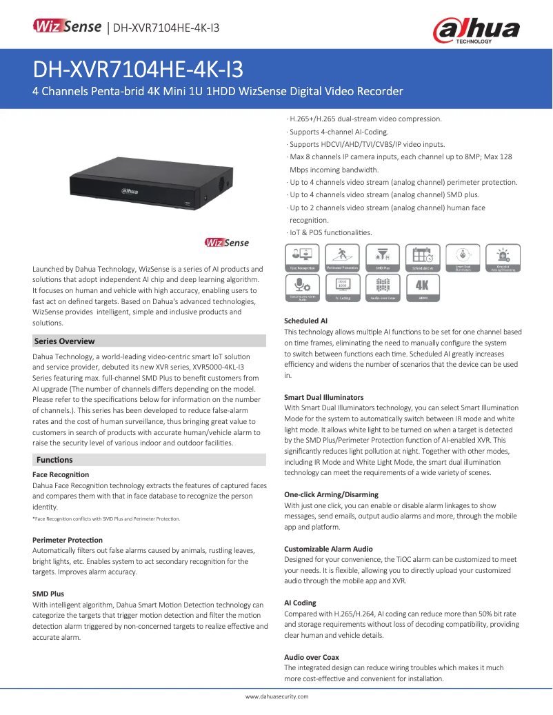 Page n°1 - Fiche technique Dahua Technology XVR7104HE-4K-I3