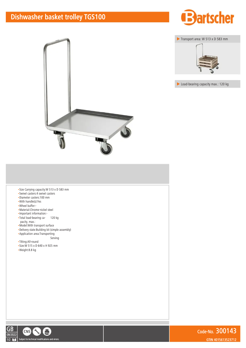 Page n°1 - Fiche technique Bartscher TGS100