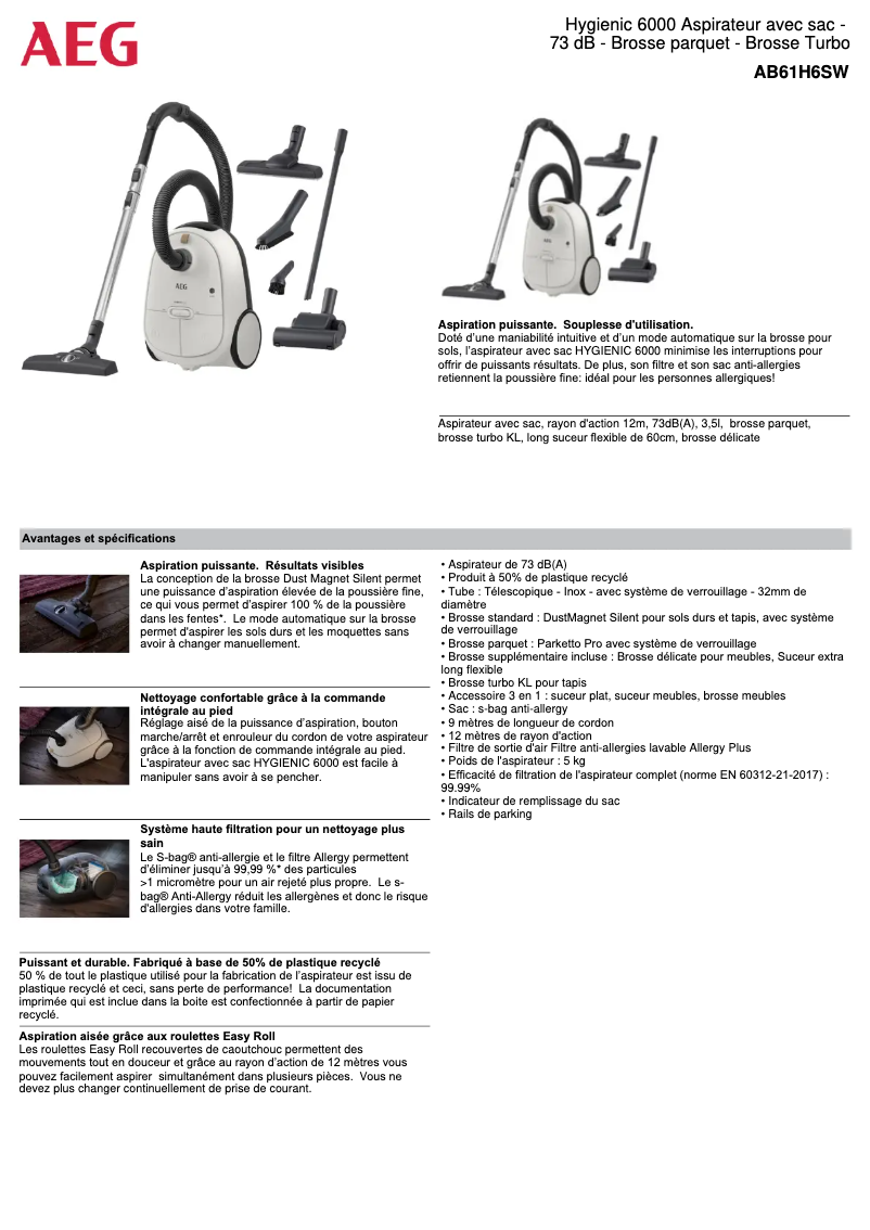 Page n°1 - Fiche technique AEG AB61H6SW