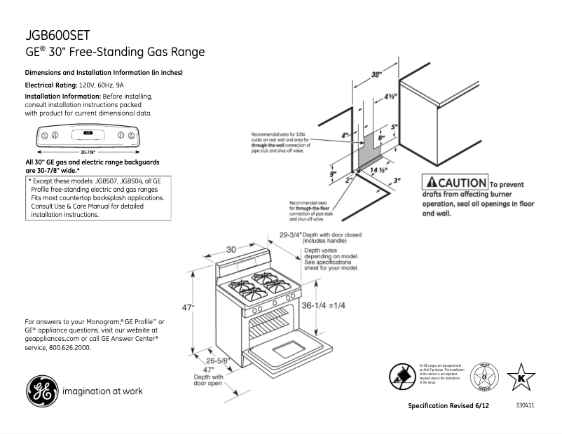 Page n°1 - Fiche technique GE JGB600SETSS