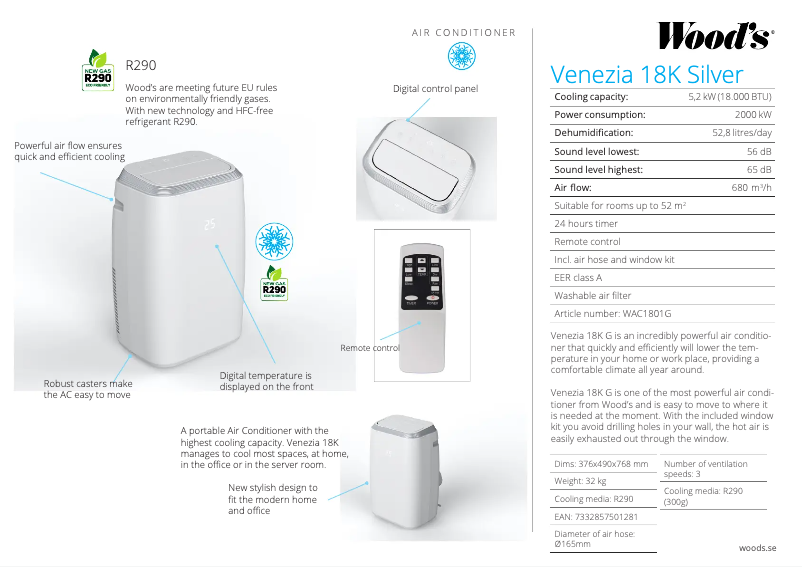 Page n°1 - Fiche technique Wood's WAC1801G