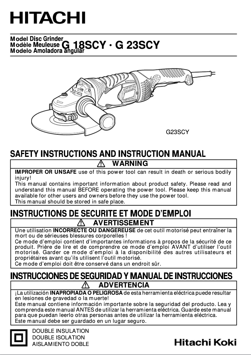 Page 1 of the manual User Manual Hitachi G18SCY
