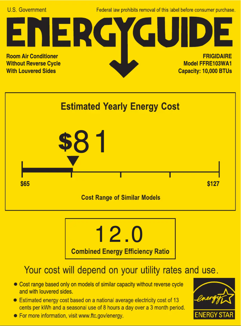 Page n°1 - Label énergétique Frigidaire FFRE103WA1