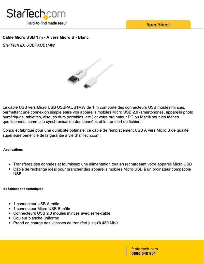 Page n°1 - Manuel utilisateur StarTech.com USBPAUB1MW
