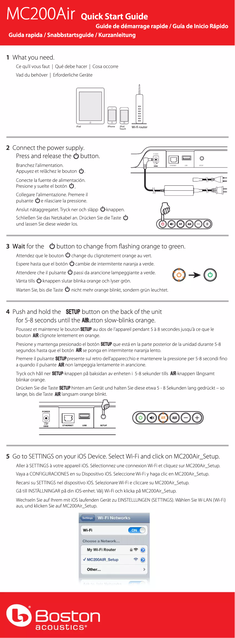 Page 1 de la notice Manuel utilisateur Boston Acoustics MC200Air