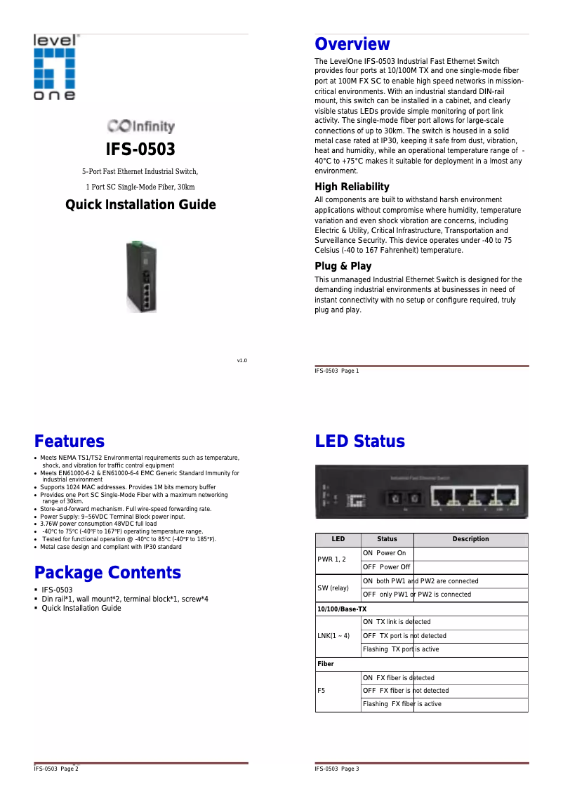 Page 1 of the manual User Manual LevelOne IFS-0503
