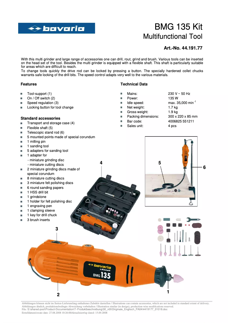 Página 1 del manual Ficha técnica Bavaria BMG 135 Kit