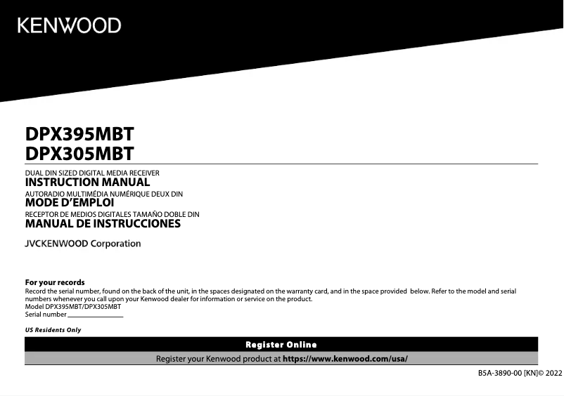 Page n°1 - Manuel utilisateur Kenwood DPX395MBT