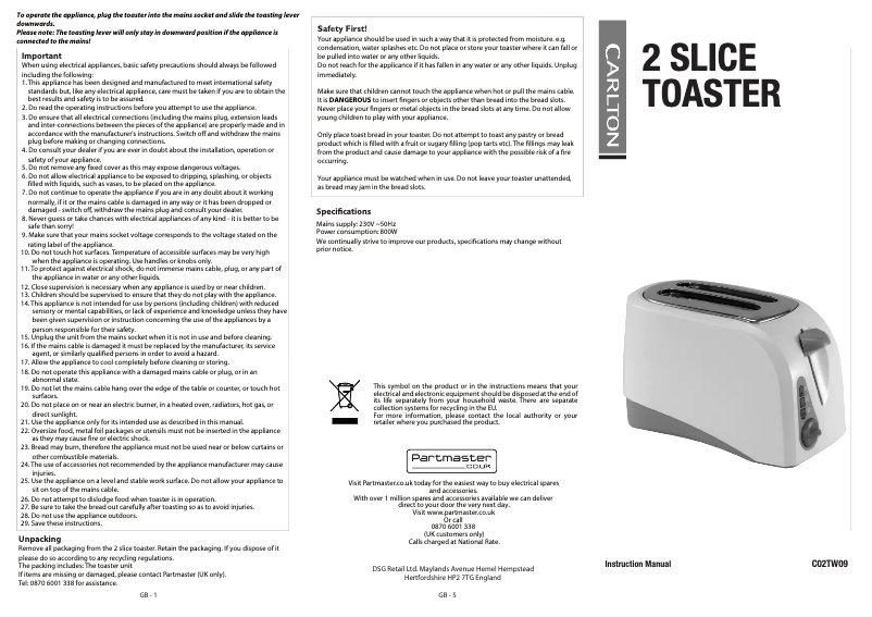 Página 1 del manual Manual de usuario Carlton C02TW09