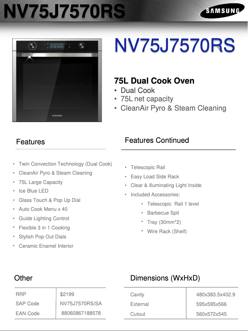 Page n°1 - Fiche technique Samsung NV75J7570RS