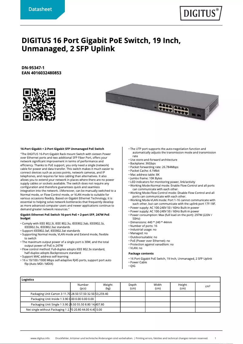 Page n°1 - Fiche technique Digitus DN-95347-1