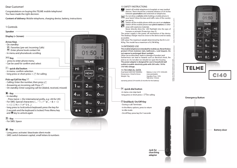Page 1 de la notice Manuel utilisateur Emporia Telme C140