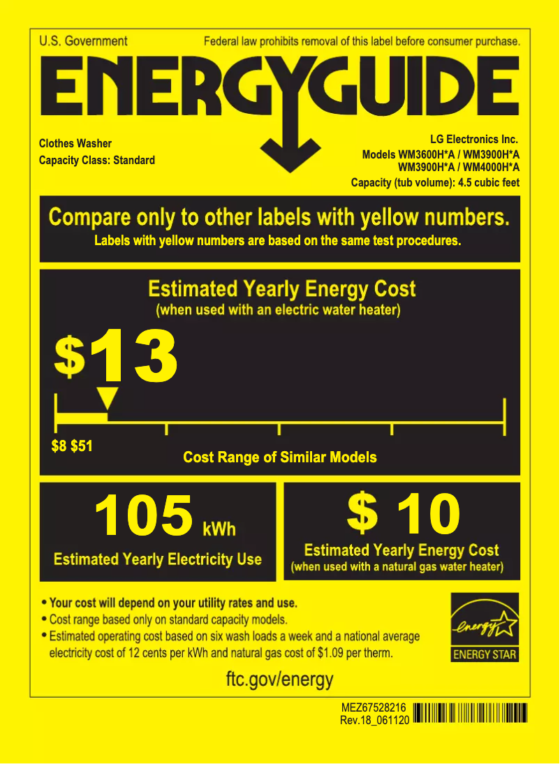 Page n°1 - Label énergétique LG WM3600HVA