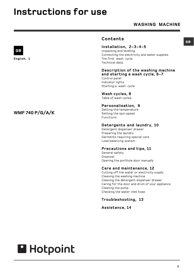 Image de la première page du manuel de l'appareil WMF 740 P