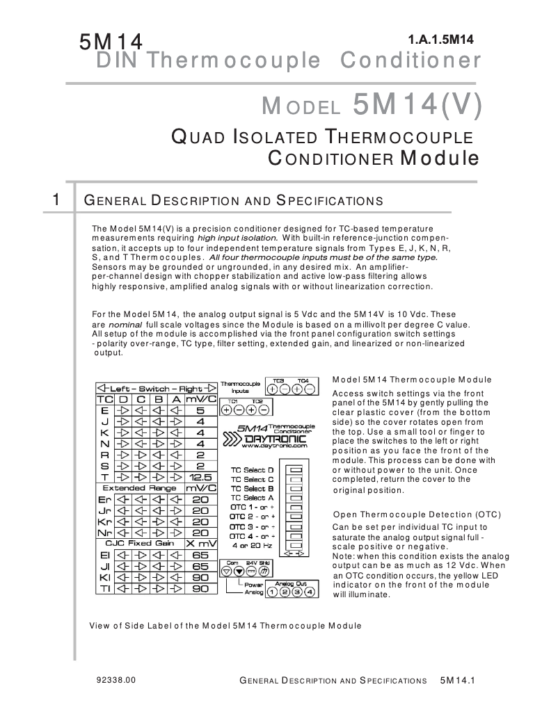 Page 1 de la notice Manuel utilisateur Daytronic 5M14