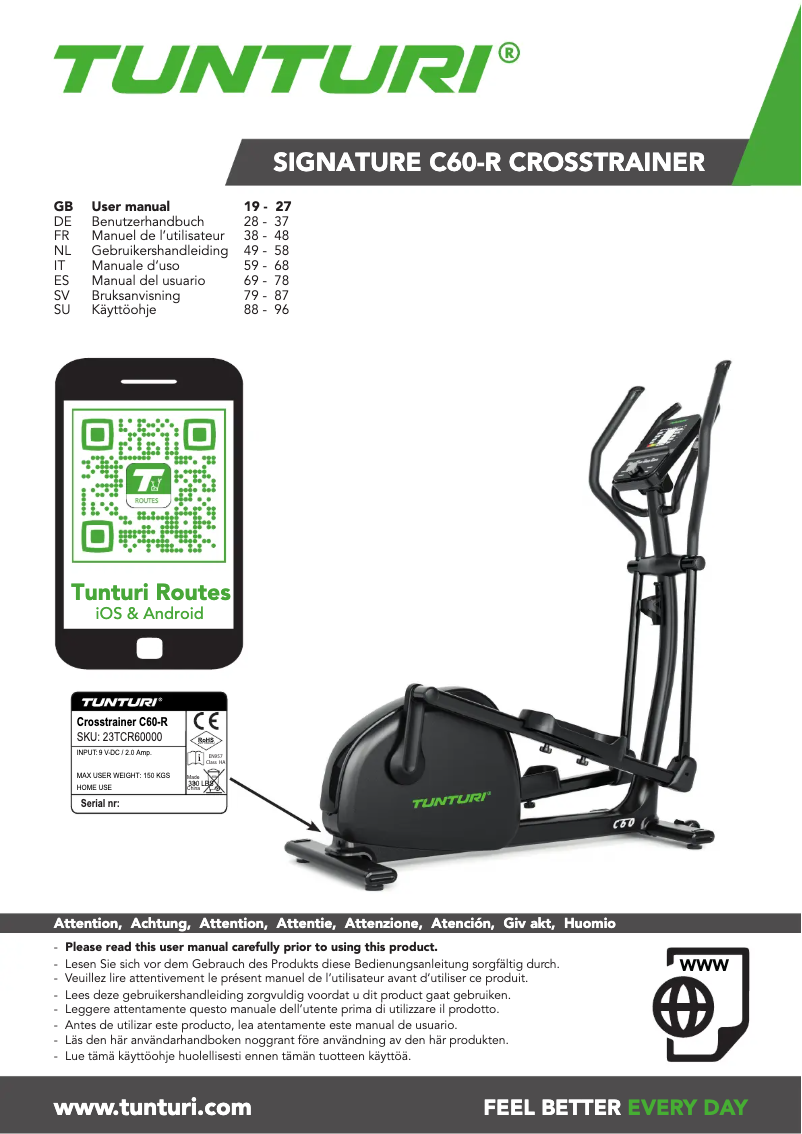 Page 1 de la notice Manuel utilisateur Tunturi Signature C60-R