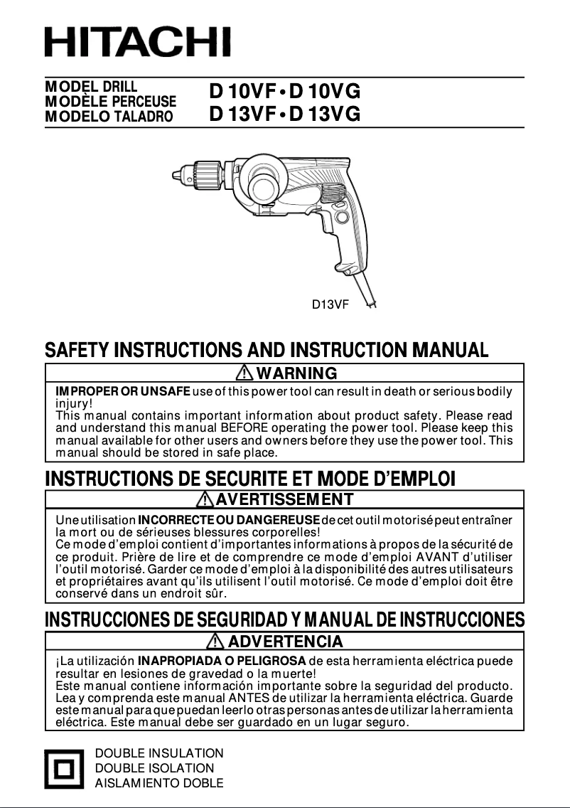 Page 1 de la notice Manuel utilisateur Hitachi D13VG(LB/WU)