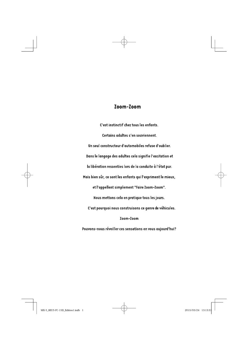 Page 1 de la notice Manuel utilisateur Mazda MX-5 (2016)