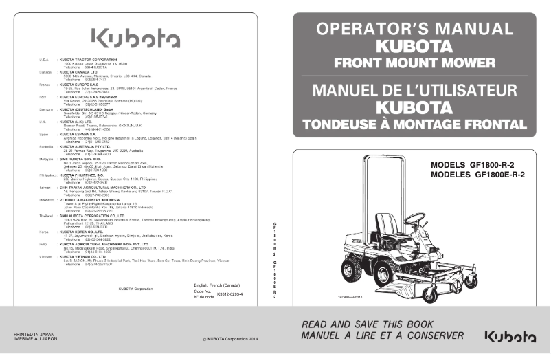 Página 1 del manual Manual de usuario Kubota GF1800-4WR-2