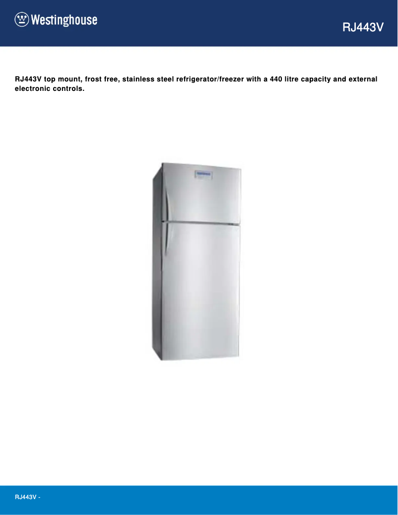 Page n°1 - Fiche technique Westinghouse RJ443V