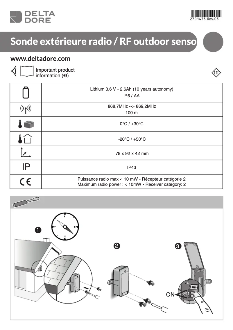 Page 1 de la notice Manuel utilisateur Delta Dore X2D