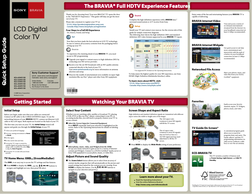 Página 1 del manual Guía de instalación Sony Bravia KDL-46W5100