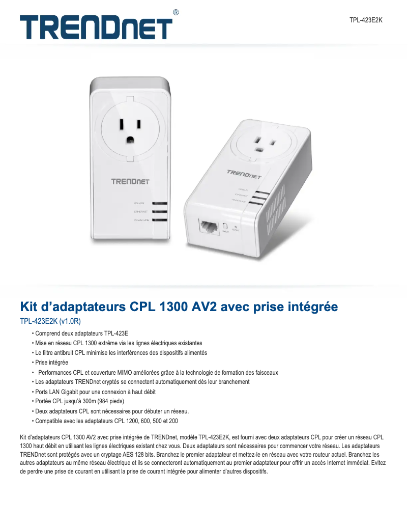 Page n°1 - Fiche technique TRENDnet TPL-423E2K