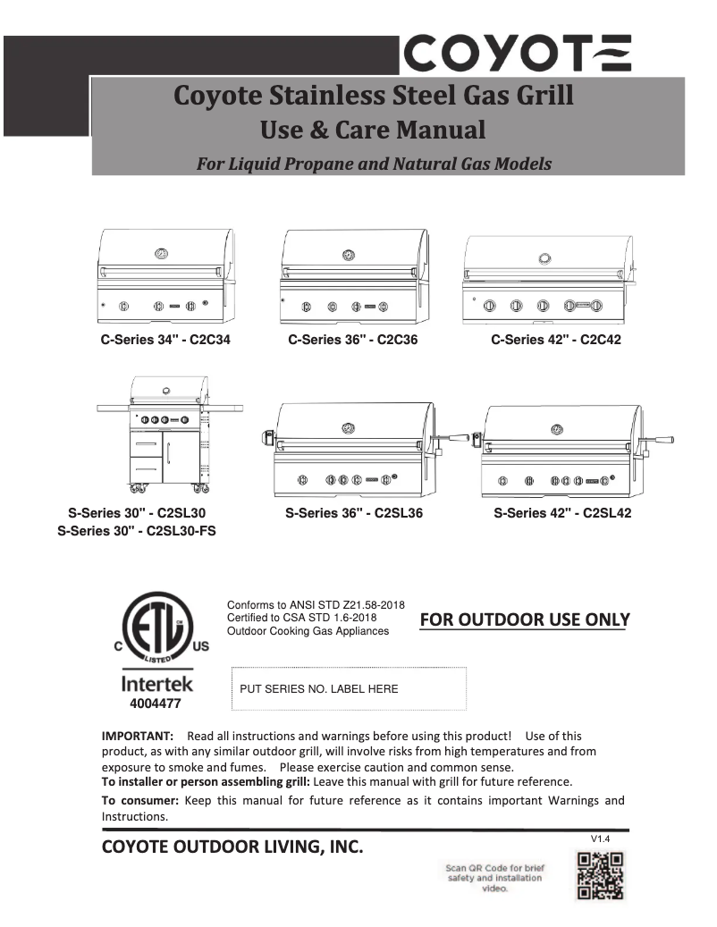 Page 1 de la notice Manuel d'utilisation et d'entretien Coyote C2SL42NG