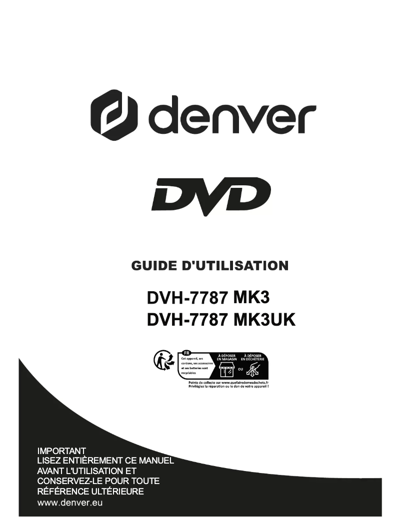 Page 1 de la notice Manuel utilisateur Denver MK3 DVH-7787 MK3