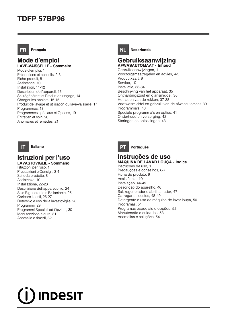 Page n°1 - Manuel utilisateur Indesit TDFP 57BP96 NX EU